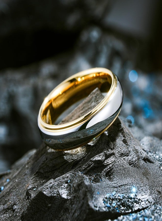 King Will خواتم زفاف كينغ ويل من التنغستن للرجال والنساء 6 مم بتصميم مزدوج اللون لخاتم الزفاف وخاتم الخطوبة للأزواج بتشطيب مصقول وحواف مدببة مريحة ودائمة مقاس 8 - Image 2