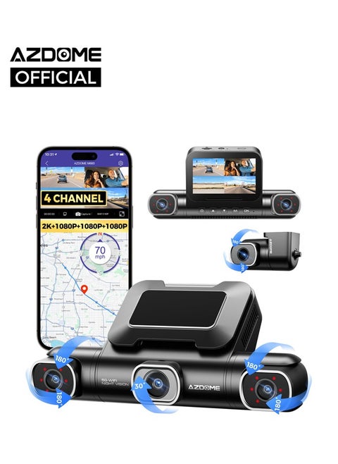 AZDOME 4 Channel Dash Cam M660 2K+1K+1K+1K Car DVR GPS 5G Wifi Built-in 128GB eMMC Voice Control 24H Parking Monitor Super Night Vision