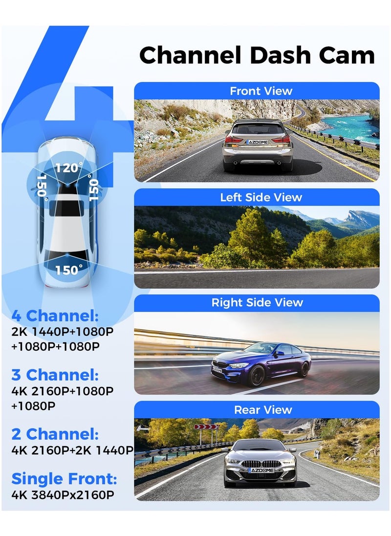 AZDOME - AZDOME 4 Channel Dash Cam M660 2K+1K+1K+1K Car DVR GPS 5G Wifi Built-in 128GB eMMC Voice Control 24H Parking Monitor Super Night Vision - Image 1