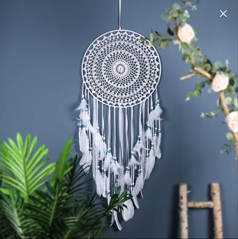 Generic Large Boho Dream Catcher, White Crochet Design with Feathers, Handmade Wall Hanging Decor - Image 2