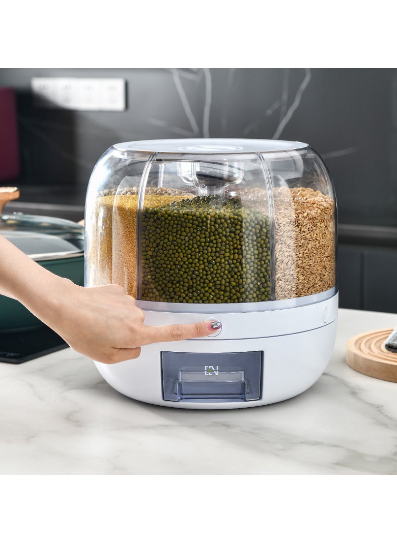 OLUDENIZ - 10KG Automatic Rice & Cereal Dispenser – Multi-Space 6 Grids Food Container, Insect & Moisture-Proof, Large Capacity, 10L - Image 1