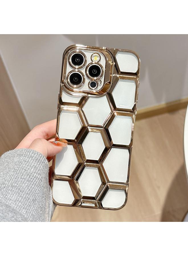 زبون جراب لهاتف iPhone 13 Pro مطلي بالكهرباء ونقش بالليزر ثلاثي الأبعاد على شكل خلية نحل شفاف من مادة TPU - Image 1