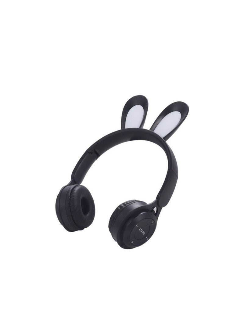 سماعات رأس لاسلكية Generic MZ-08R بتقنية البلوتوث مع آذان أرنب - أسود - Image 1