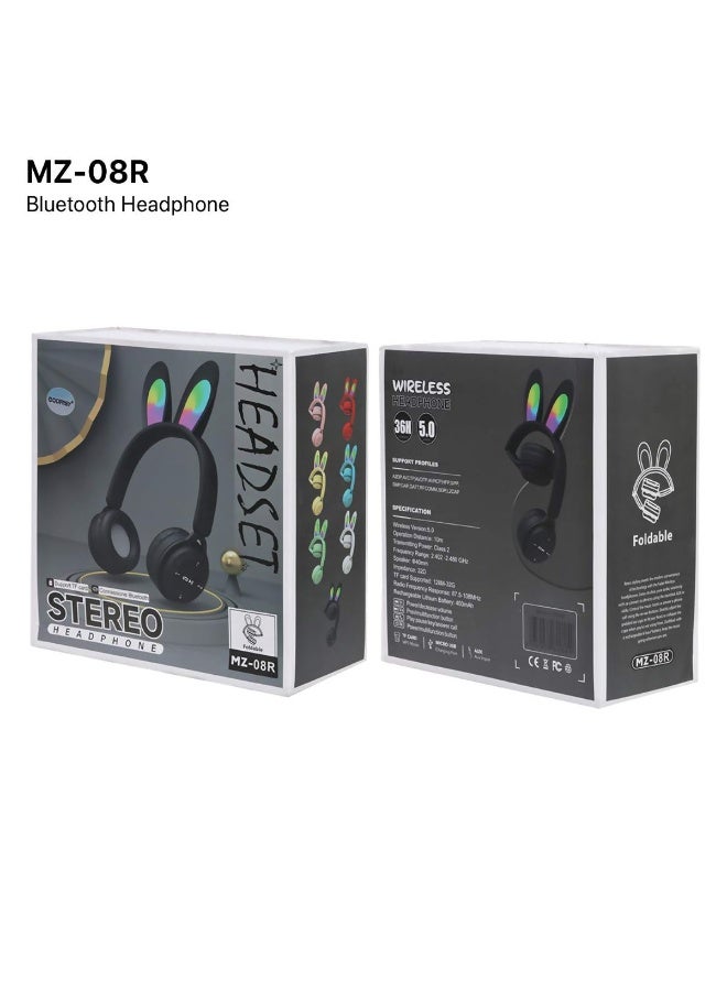 سماعات رأس لاسلكية Generic MZ-08R بتقنية البلوتوث مع آذان أرنب - أسود - Image 4