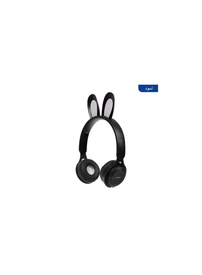 سماعات رأس لاسلكية Generic MZ-08R بتقنية البلوتوث مع آذان أرنب - أسود - Image 5