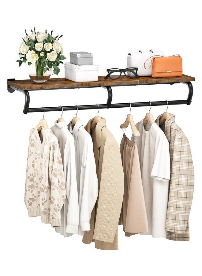CHOEZON Wall Mounted Clothes Rack, Metal Garment Rack with Top Shelf, Laundry Storage Shelf with Hanging Rod, for Laundry Room, Bedroom, Entryway and Storage Room, Rustic Brown and Black TYM02BF - Image 1