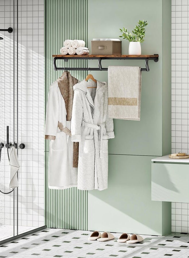 CHOEZON Wall Mounted Clothes Rack, Metal Garment Rack with Top Shelf, Laundry Storage Shelf with Hanging Rod, for Laundry Room, Bedroom, Entryway and Storage Room, Rustic Brown and Black TYM02BF - Image 5
