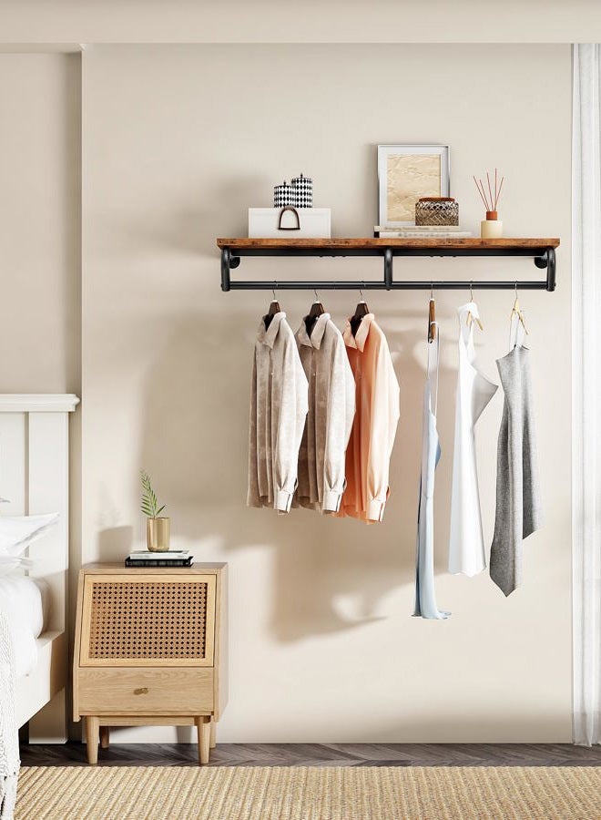 CHOEZON Wall Mounted Clothes Rack, Metal Garment Rack with Top Shelf, Laundry Storage Shelf with Hanging Rod, for Laundry Room, Bedroom, Entryway and Storage Room, Rustic Brown and Black TYM02BF - Image 2