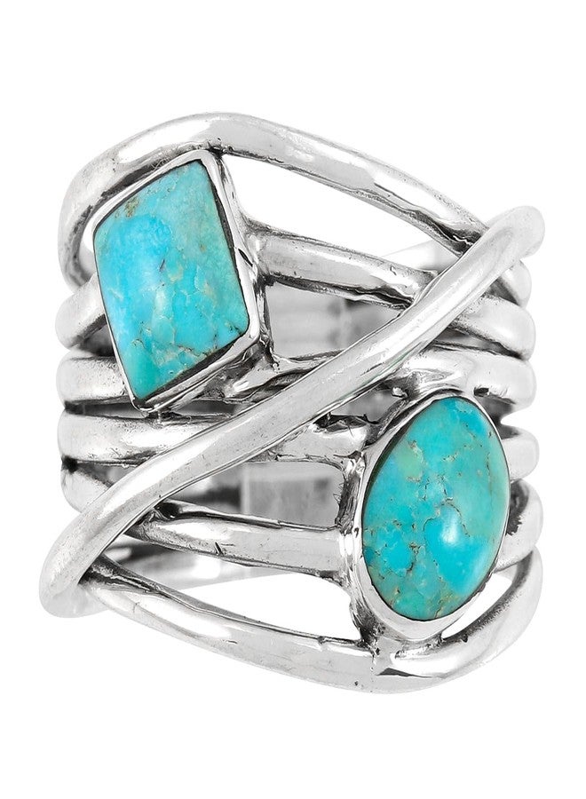 Turquoise Network Turquoise Ring Sterling Silver 925 Genuine Gemstones Size 6 to 11 (Turquoise) (11) - Image 1