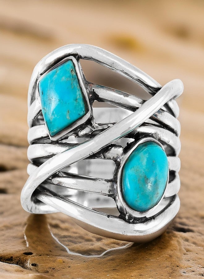 Turquoise Network Turquoise Ring Sterling Silver 925 Genuine Gemstones Size 6 to 11 (Turquoise) (11) - Image 5