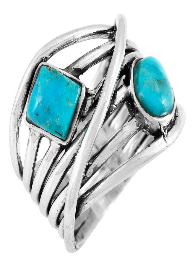 Turquoise Network Turquoise Ring Sterling Silver 925 Genuine Gemstones Size 6 to 11 (Turquoise) (11) - Image 3
