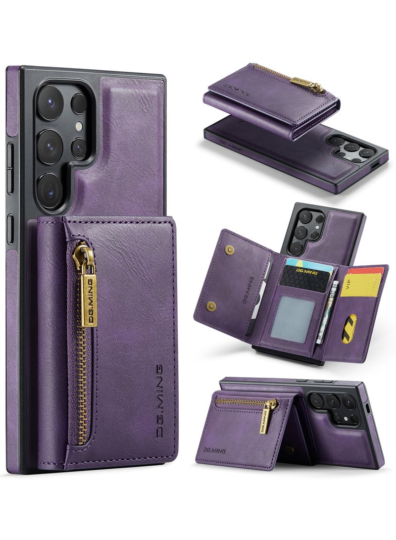DGMING CaseMe Wallet Case for Samsung Galaxy S24 Ultra DGMING Premium Leather Phone Case Back Cover Magnetic Detachable with Trifold Wallet Card Holder Pocket - Purple  - Image 1