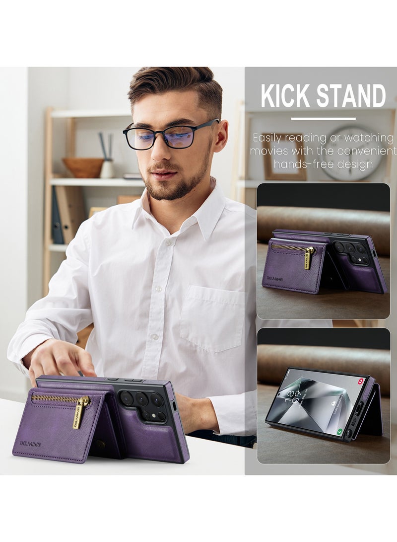 DGMING CaseMe Wallet Case for Samsung Galaxy S24 Ultra DGMING Premium Leather Phone Case Back Cover Magnetic Detachable with Trifold Wallet Card Holder Pocket - Purple  - Image 3