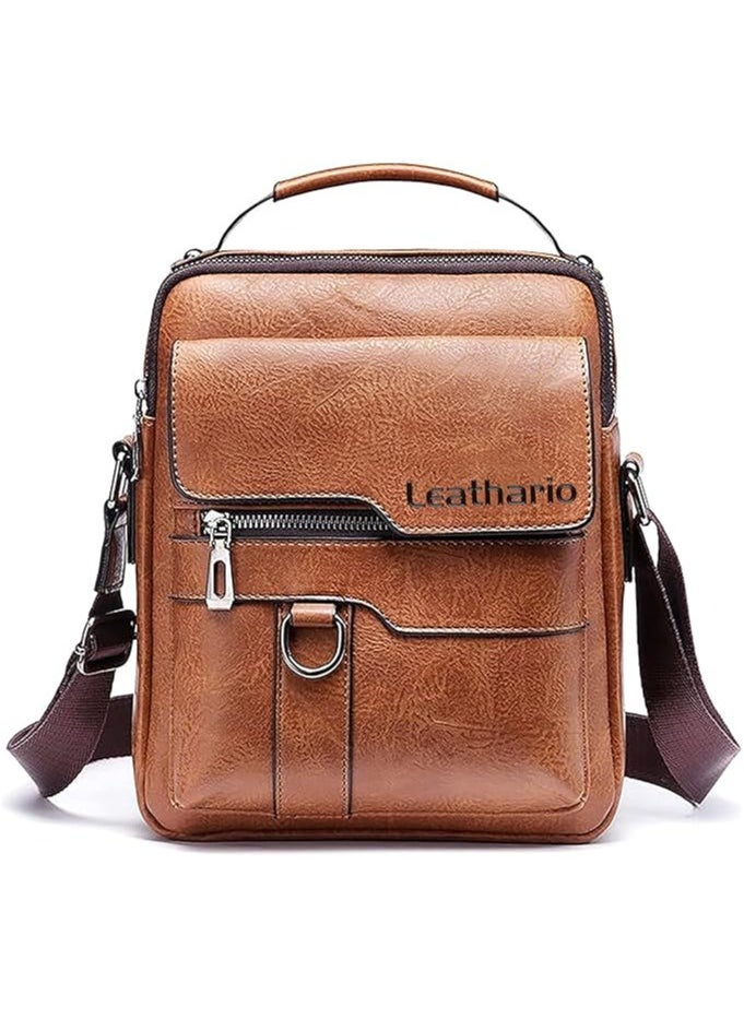 Generic - Men's Leather Lithario Crossbody Bag, Stylish and Functional Shoulder Bag with Multiple Pockets, Ideal for Everyday Use and Travel, Light Brown - Image 1