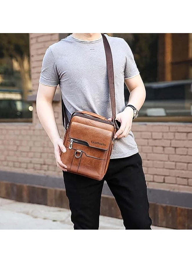 Generic - Men's Leather Lithario Crossbody Bag, Stylish and Functional Shoulder Bag with Multiple Pockets, Ideal for Everyday Use and Travel, Light Brown - Image 1