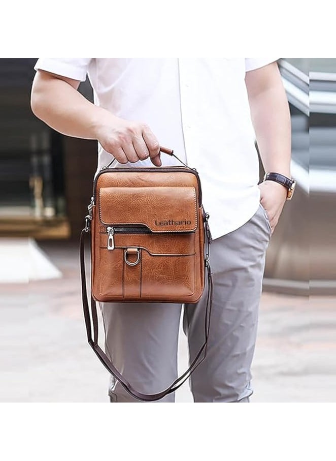 Generic - Men's Leather Lithario Crossbody Bag, Stylish and Functional Shoulder Bag with Multiple Pockets, Ideal for Everyday Use and Travel, Light Brown - Image 1