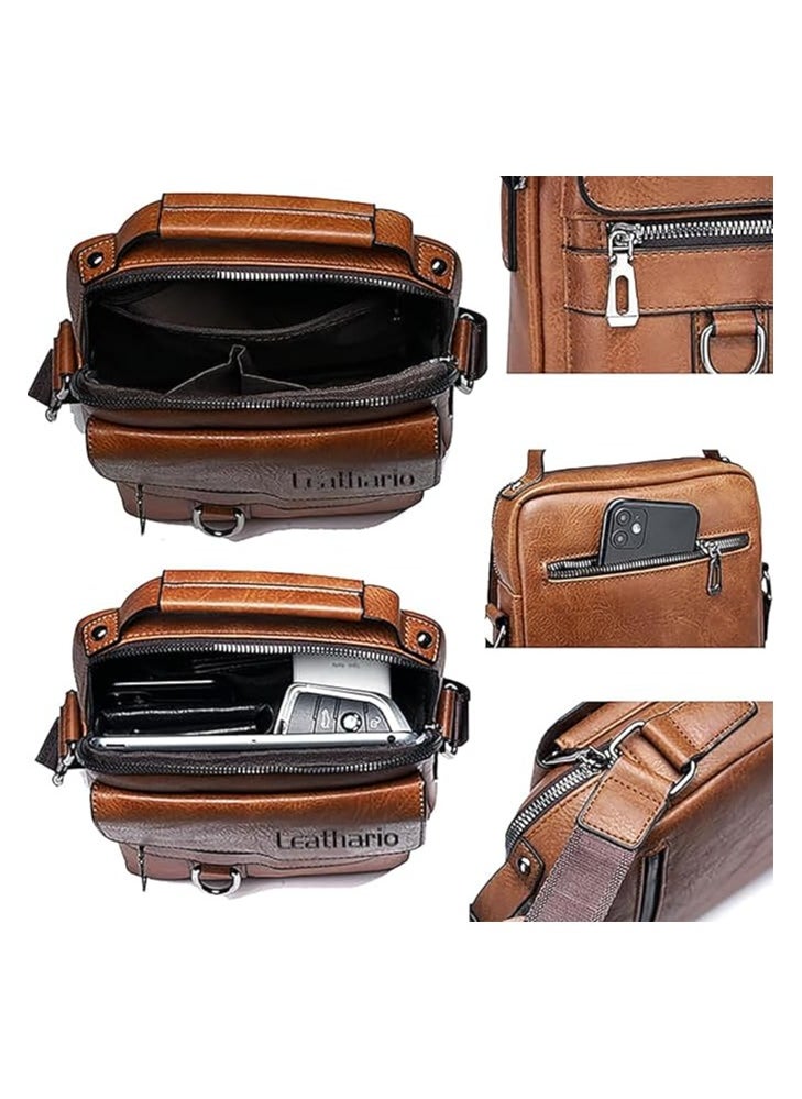 Generic - Men's Leather Lithario Crossbody Bag, Stylish and Functional Shoulder Bag with Multiple Pockets, Ideal for Everyday Use and Travel, Light Brown - Image 1