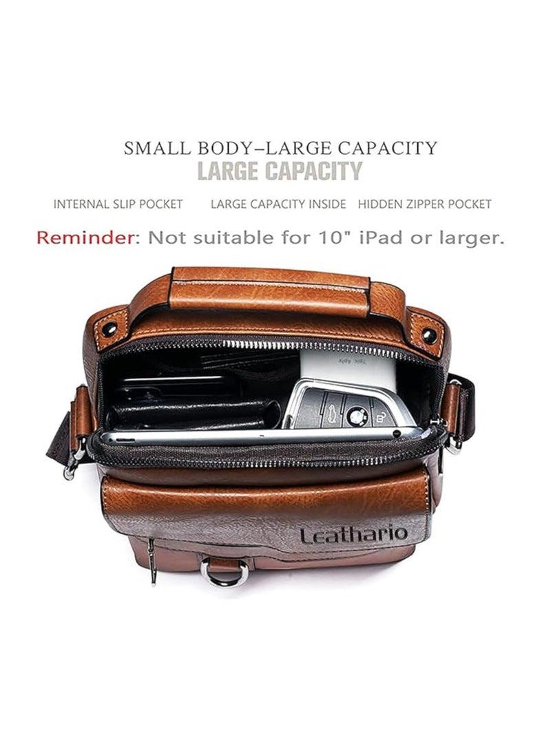 Generic - Men's Leather Lithario Crossbody Bag, Stylish and Functional Shoulder Bag with Multiple Pockets, Ideal for Everyday Use and Travel, Light Brown - Image 1