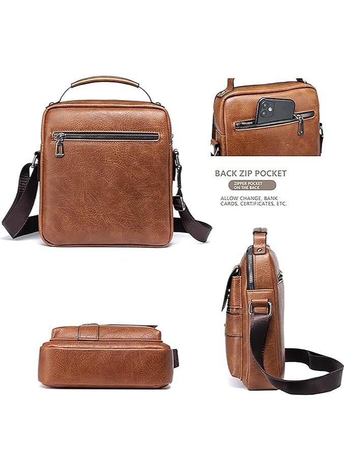 Generic - Men's Leather Lithario Crossbody Bag, Stylish and Functional Shoulder Bag with Multiple Pockets, Ideal for Everyday Use and Travel, Light Brown - Image 1