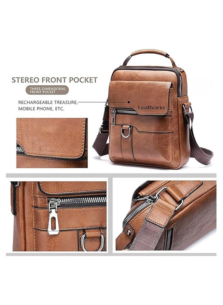 Generic - Men's Leather Lithario Crossbody Bag, Stylish and Functional Shoulder Bag with Multiple Pockets, Ideal for Everyday Use and Travel, Light Brown - Image 1