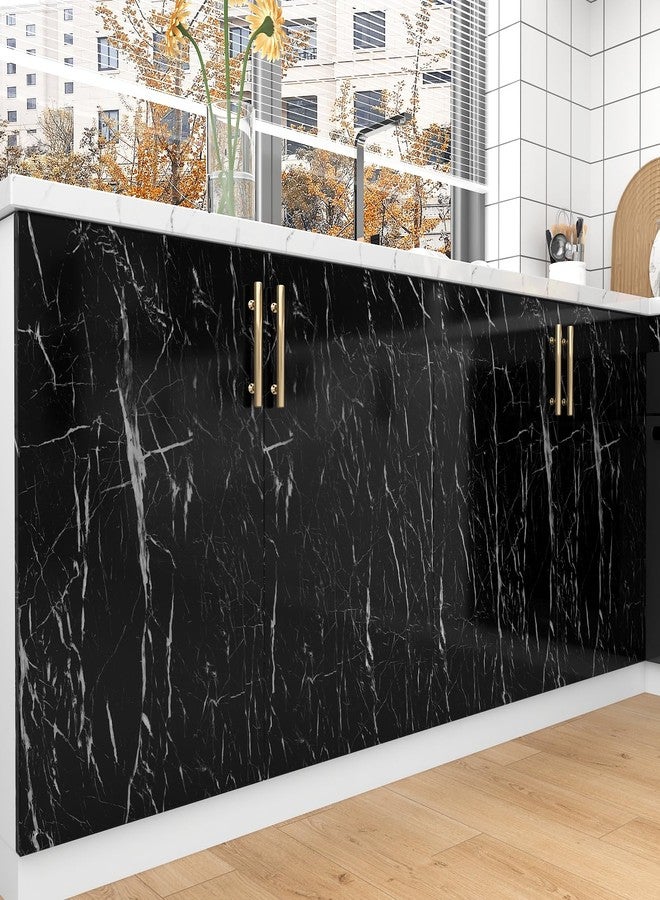 Wallercity Glossy Marble Black Contact Paper Peel and Stick Marble Counter Top Stick on Wallpaper for Kitchen Backsplash Vinyl Self Adhesive Wallpaper for Cabinets Desk Dresser Countertops Wall Paper - Image 5