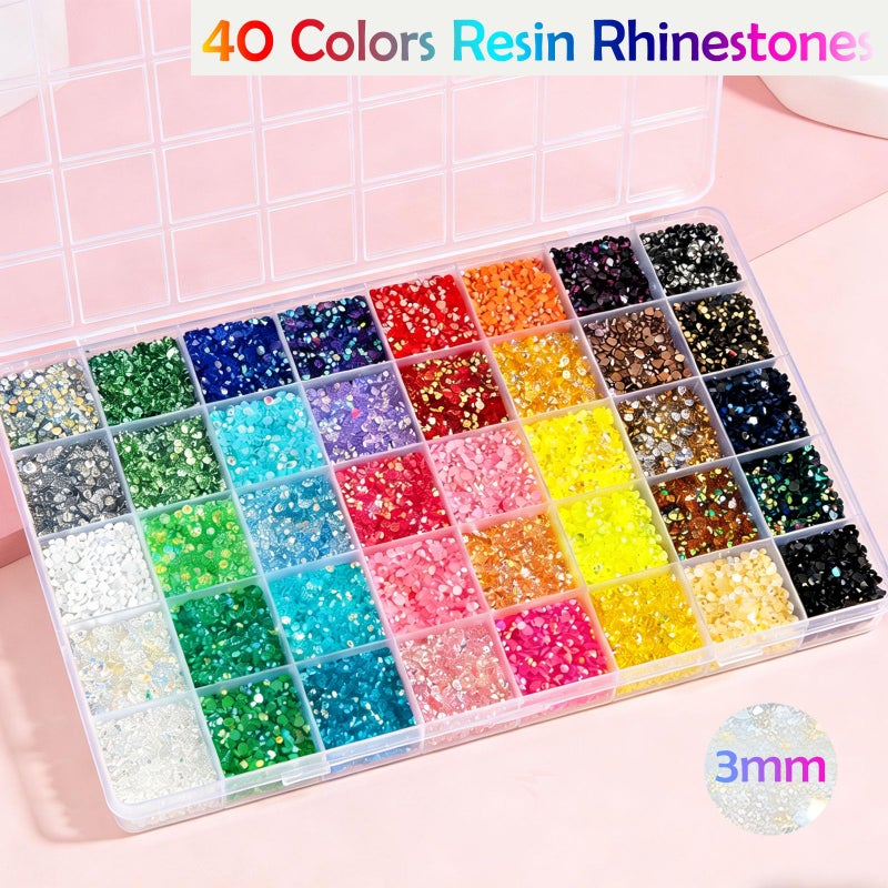 CXPHT 36000Pcs Resin Jelly Rhinestones for Bedazzling,40 Colors 3mm Flatback Gems Bedazzling Kit with 3Pcs 10ml B7000 Glue for Clothing Nail Art Shoes Crafting Makeup (40 Colors+3 Pcs Glue) - Image 4