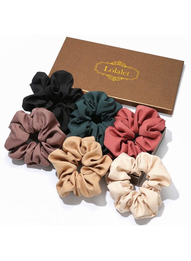 Lolalet - Scrunchies for Women, Satin Hair Softer Than Silk Ties Sleep, Big Scrunchy Ponytail Holder with Elastic Bands Girls Thick Thin Curly -6 Pack, Style E - Image 1