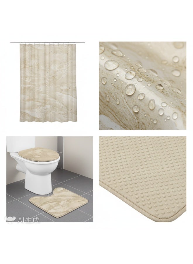 Bluejw 4 قطع ستارة دش مقاومة للماء وغطاء غطاء المرحاض الركيزة البساط عدم الانزلاق حمام حصيرة الحمام اكسسوارات الديكور - Image 2