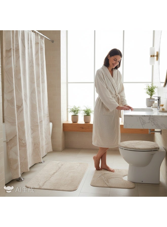 Bluejw 4 قطع ستارة دش مقاومة للماء وغطاء غطاء المرحاض الركيزة البساط عدم الانزلاق حمام حصيرة الحمام اكسسوارات الديكور - Image 3