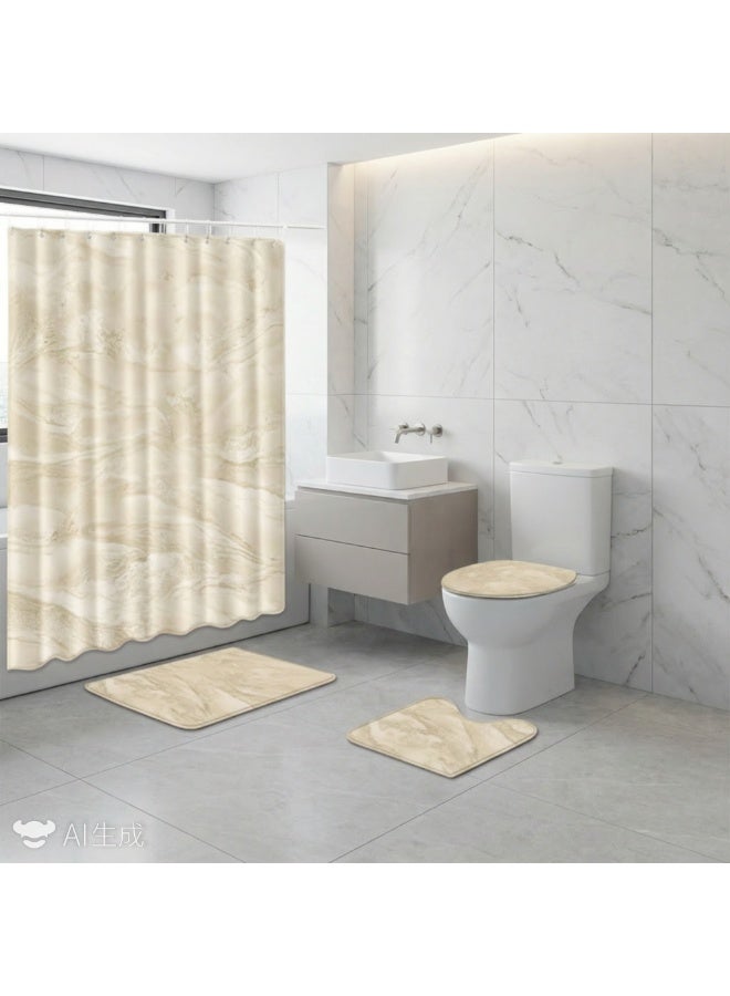 Bluejw 4 قطع ستارة دش مقاومة للماء وغطاء غطاء المرحاض الركيزة البساط عدم الانزلاق حمام حصيرة الحمام اكسسوارات الديكور - Image 4