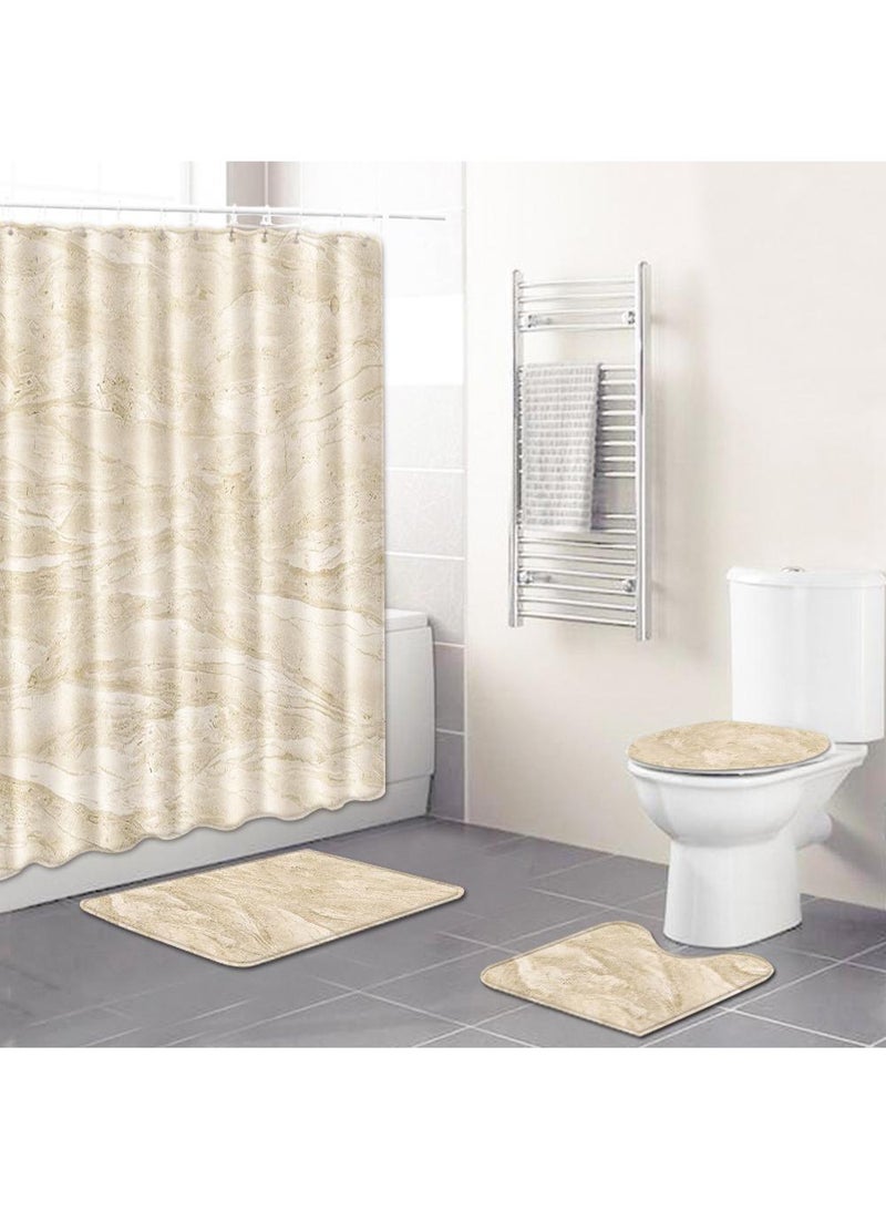 Bluejw 4-Piece Water-resistant Shower Curtain & Lid Toilet Cover Pedestal Rug Non-slip Bath Mat Bathroom Decoration Accessories - Image 1