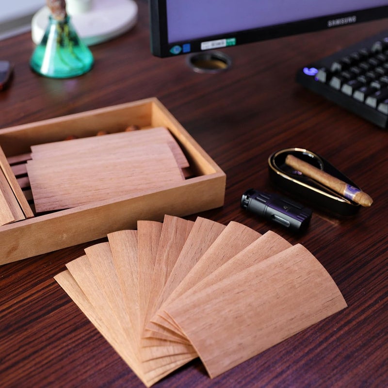 WOHO 36 Count Spanish Cedar Sheets for Travel Humidor/Tupperdor/Cigar Tray/Case, Spanish Cedar Wood Veneer Chips for Cigar Dividing/Lighting, Cigar Accessories for Cigar Aging/Storage/Fresh(Pack of 1) - Image 3