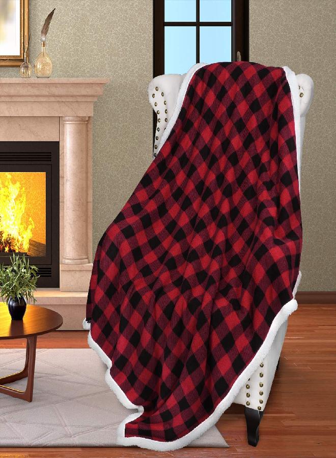 Catalonia Catalonia Buffalo Plaid Sherpa Throw Blanket, Red Black Checkered Holiday Throws for Couch Sofa Cabin Decor | Soft, Warm, Comfy, Fuzzy, Snuggle | 60x50 Inches, Christmas Blanket - Image 1