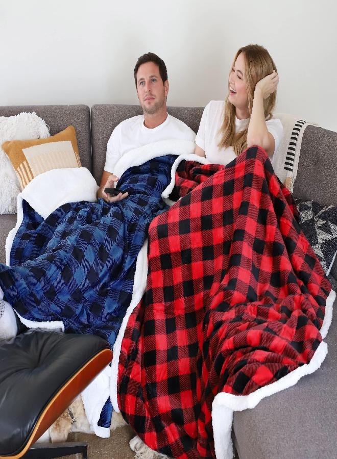 Catalonia Catalonia Buffalo Plaid Sherpa Throw Blanket, Red Black Checkered Holiday Throws for Couch Sofa Cabin Decor | Soft, Warm, Comfy, Fuzzy, Snuggle | 60x50 Inches, Christmas Blanket - Image 2