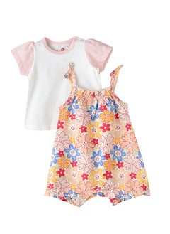 Elegant Kids Sunshine Seeker: Girls' Breezy Tee & Dungaree Set Playful Style & Summer Adventures  - Image 1