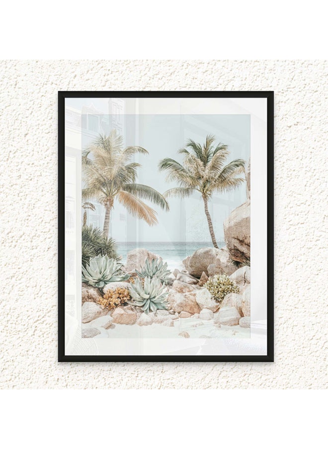 Art Decor - Art Decor Framed Fine Art Tropical Beach with Palm Trees Portrait Aesthetic Coastal Print with Matt Board Wall Décor for Living Room Bedroom Home Office Hotel Gifting - Image 1