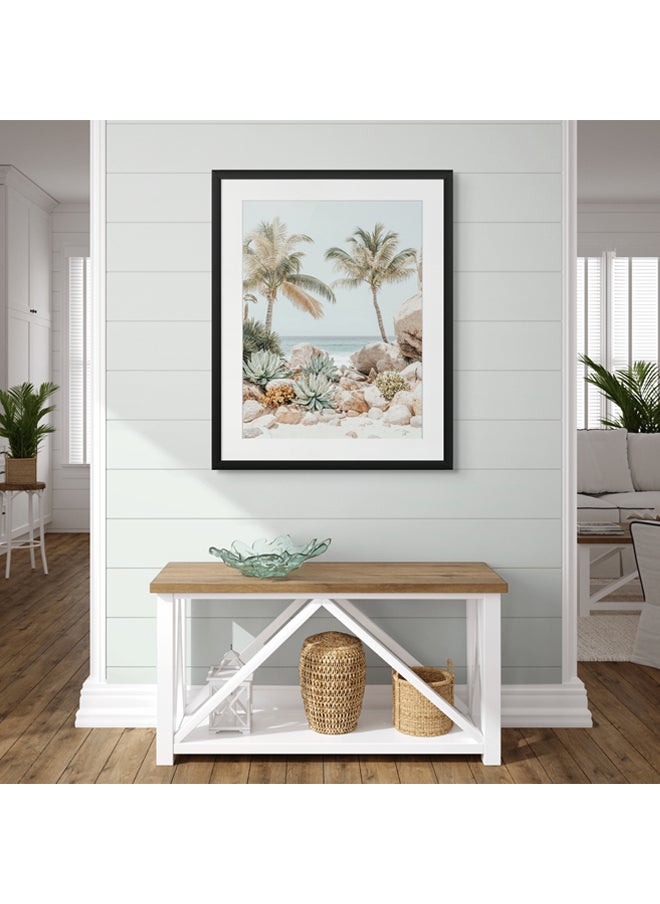 Art Decor - Art Decor Framed Fine Art Tropical Beach with Palm Trees Portrait Aesthetic Coastal Print with Matt Board Wall Décor for Living Room Bedroom Home Office Hotel Gifting - Image 1