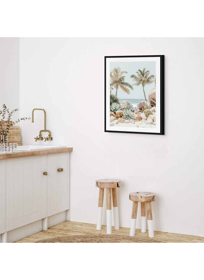 Art Decor - Art Decor Framed Fine Art Tropical Beach with Palm Trees Portrait Aesthetic Coastal Print with Matt Board Wall Décor for Living Room Bedroom Home Office Hotel Gifting - Image 1