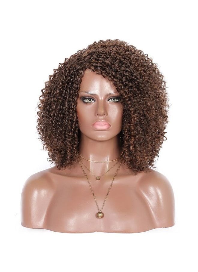 Kalyss Short Afro Kinky Curly Wigs for Women Side Curved Part Natural Looking Big,Bouncy and Super Soft Premium Synthetic Afro Curls Wigs for Women (Mix Brown Highlights)  - Image 1