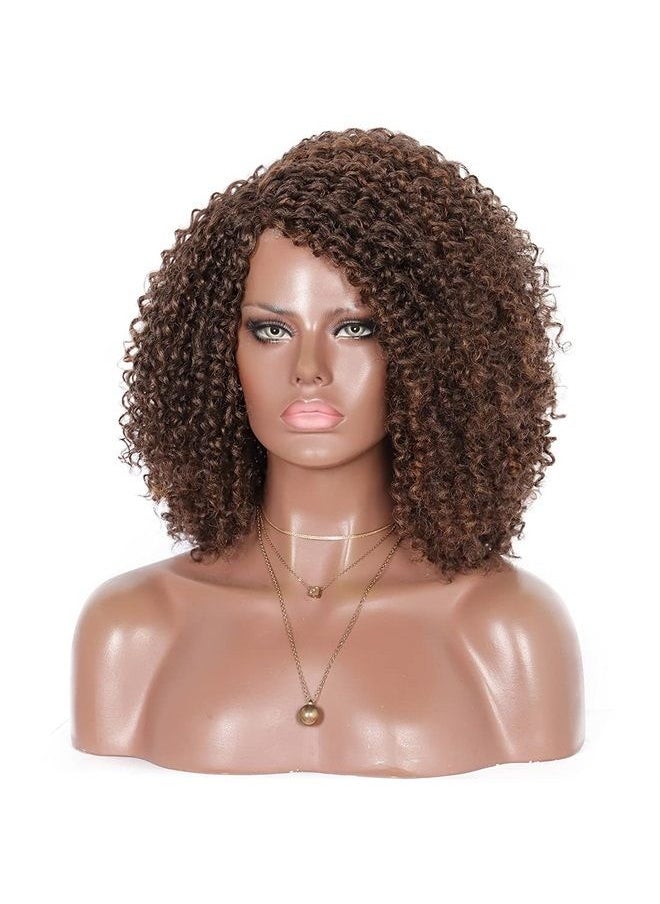 Kalyss Short Afro Kinky Curly Wigs for Women Side Curved Part Natural Looking Big,Bouncy and Super Soft Premium Synthetic Afro Curls Wigs for Women (Mix Brown Highlights)  - Image 4
