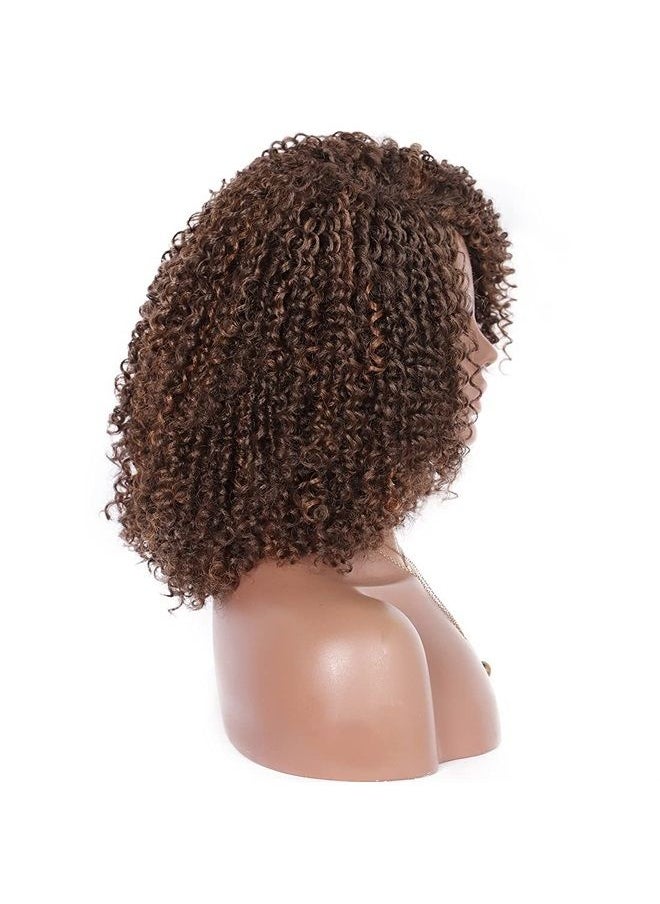 Kalyss Short Afro Kinky Curly Wigs for Women Side Curved Part Natural Looking Big,Bouncy and Super Soft Premium Synthetic Afro Curls Wigs for Women (Mix Brown Highlights)  - Image 3