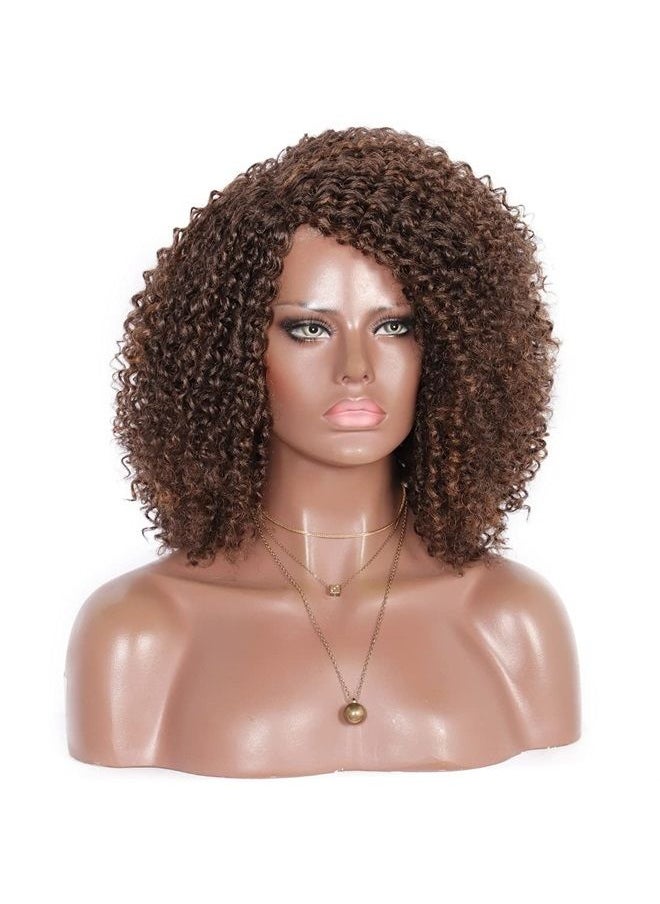 Kalyss Short Afro Kinky Curly Wigs for Women Side Curved Part Natural Looking Big,Bouncy and Super Soft Premium Synthetic Afro Curls Wigs for Women (Mix Brown Highlights)  - Image 2