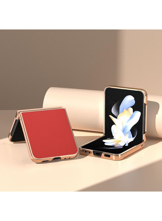 اس-توب جراب لهاتف Samsung Galaxy Z Flip5 من الجلد الطبيعي من سلسلة Luolai، جراب هاتف مطلي بالنانو - Image 3