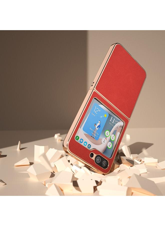 اس-توب جراب لهاتف Samsung Galaxy Z Flip5 من الجلد الطبيعي من سلسلة Luolai، جراب هاتف مطلي بالنانو - Image 4