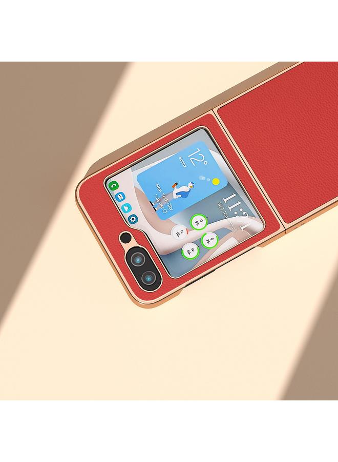 اس-توب جراب لهاتف Samsung Galaxy Z Flip5 من الجلد الطبيعي من سلسلة Luolai، جراب هاتف مطلي بالنانو - Image 5