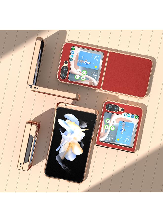 اس-توب جراب لهاتف Samsung Galaxy Z Flip5 من الجلد الطبيعي من سلسلة Luolai، جراب هاتف مطلي بالنانو - Image 2