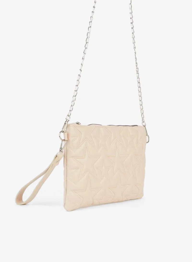 فيفاك محفظة يد وClutch للنساء باللون الكريم مع نجمة مطرزة وحزام معلق من الجلد الصناعي.
