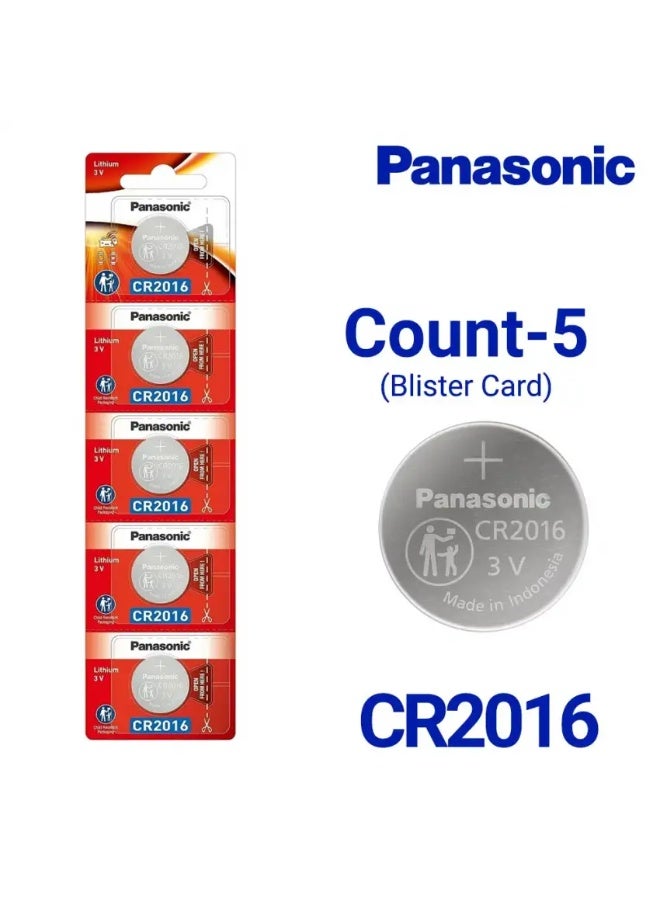 Panasonic CR2016 Lithium 3V Coin Cell Battery, Silver, 5-Pack