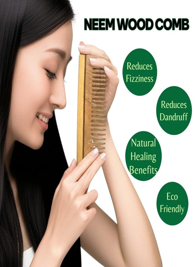 RIANZ® Neem Wood Hair Comb for Women & Men | Wide Tooth Shampoo Comb for Long & Curly Hair | Anti-Dandruff, Anti-Frizz, Natural Detangler | Organic Neem Wooden Comb for Hair Care & Scalp Health (Brown - 1 PC) - Image 1