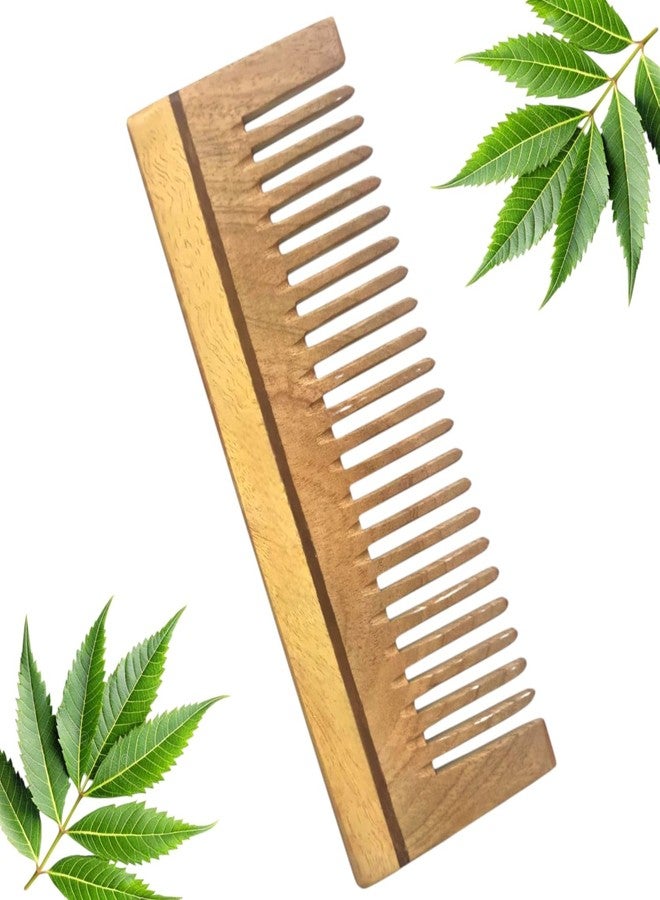 RIANZ® Neem Wood Hair Comb for Women & Men | Wide Tooth Shampoo Comb for Long & Curly Hair | Anti-Dandruff, Anti-Frizz, Natural Detangler | Organic Neem Wooden Comb for Hair Care & Scalp Health (Brown - 1 PC) - Image 2